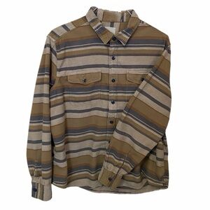 American Eagle Men's XXL Brown Blue Striped Flannel Button Up Long Sleev…